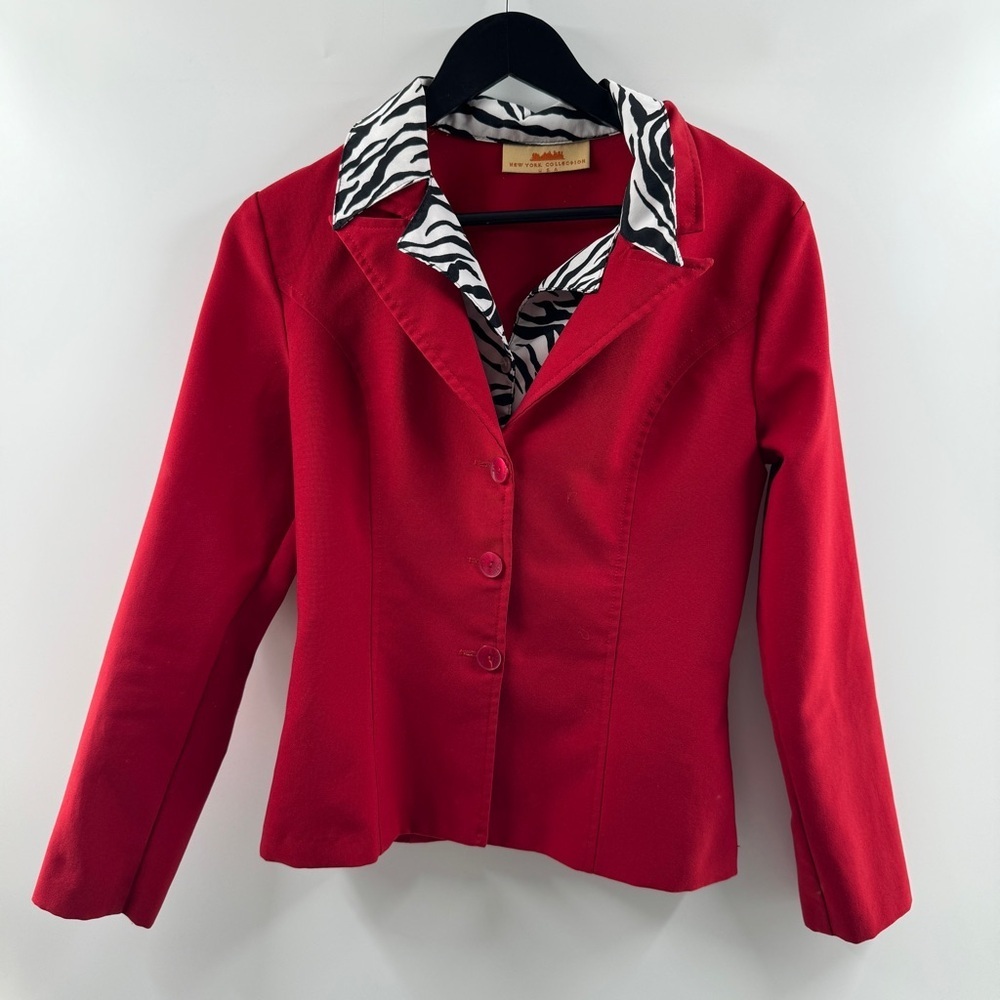 New York Collection USA Red Vintage Blazer with Zebra Print Collar – Size Small